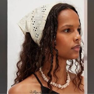 Free People Claro Eyelet Head Scarf Cotton Ivory White boho festival bandana new